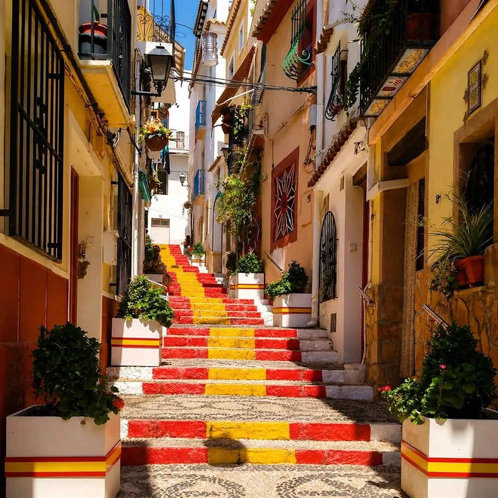 Calpe Old Town colourful steps near Casa Toro
