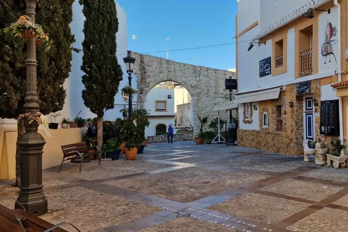Walkable square and historic arch in Calpe Old Town