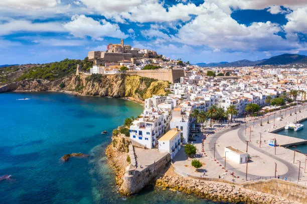 Aerial view of Dalt Vila and Ibiza Town beside the Mediterranean